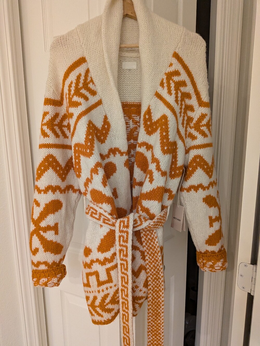 MOTHER White & Mustard Patterned Shawl Cardigan with Belt